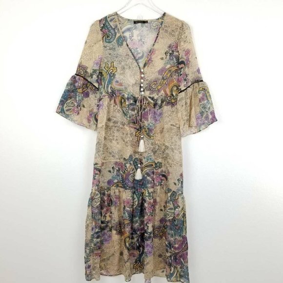 Jiffunny Do Womens A Line Dress Beige Floral Midi - Picture 1 of 12